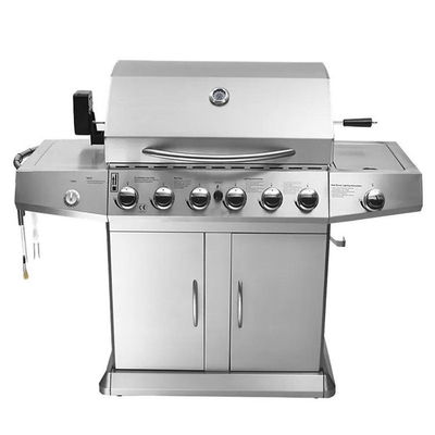 Griglia ad alta temperatura del BARBECUE del gas del bruciatore dello smalto 6 con le ruote dei Governi
