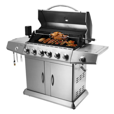 Griglia ad alta temperatura del BARBECUE del gas del bruciatore dello smalto 6 con le ruote dei Governi